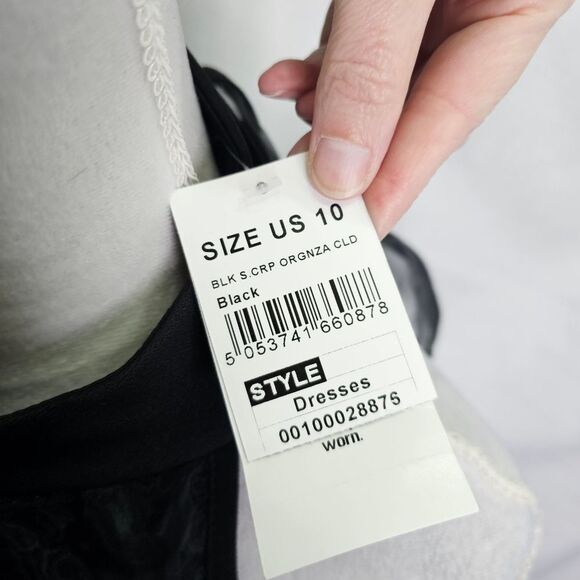 QUIZ Black Organza Ruffle Halterneck Bodycon Midi Dress Size US 10 - Picture 5 of 13